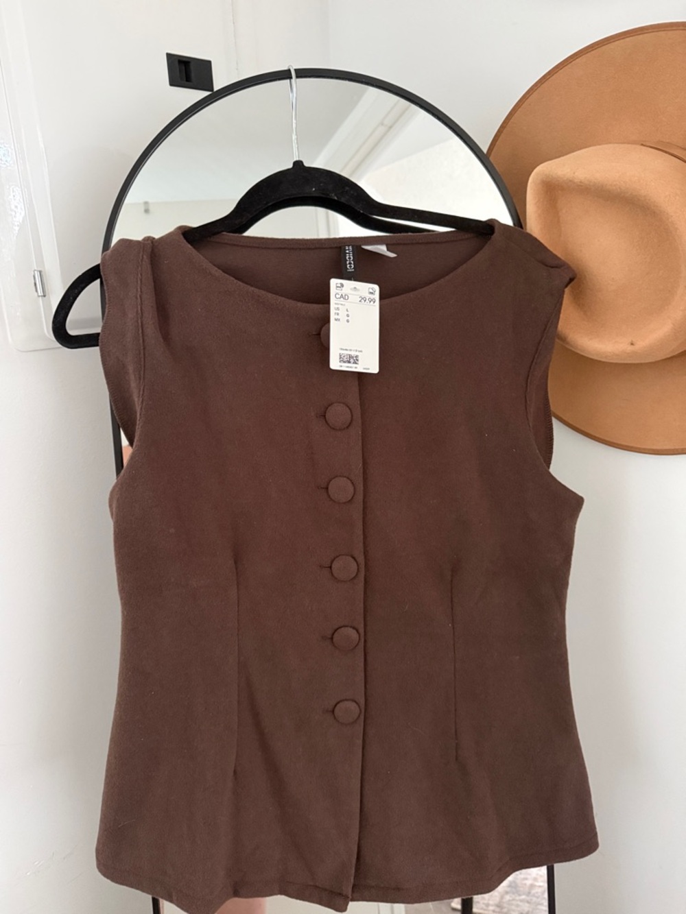 H&M Brown Sleeveless Button Front Top